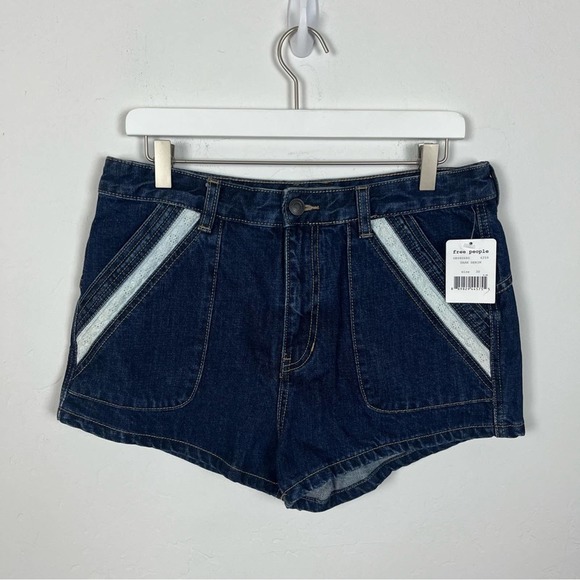 🆕 Free People Sweet Surrender Dark Denim Lace Shorts - Picture 4 of 11